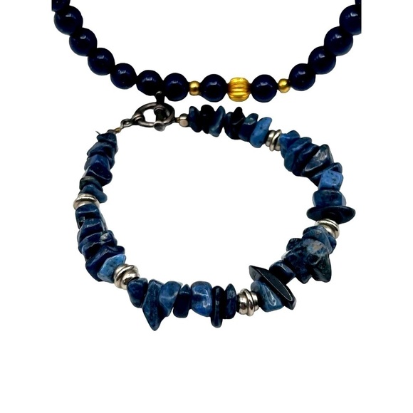 Vintage Bohemian Style Blue Beaded Necklace & Bracelet Set.  A10 - Picture 3 of 11